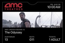 FRI 8/28 10AM - 1x Ticket G11 - The Odyssey IMAX 70mm AMC Lincoln Square NY