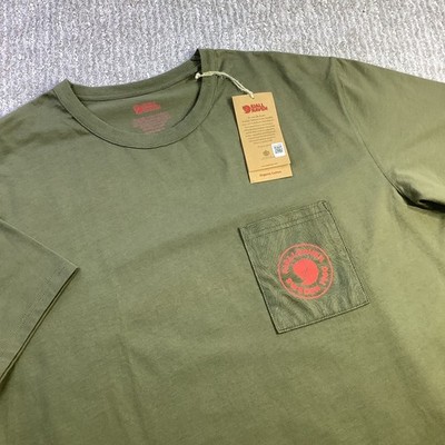 Fjallraven Logo Pocket T-Shirt Mens Laurel Green Organic Cotton Tee Size L NWT
