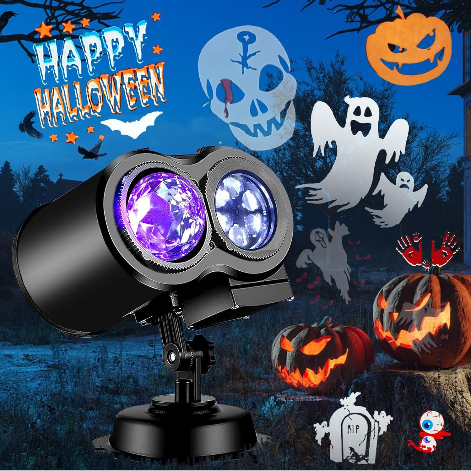 Upgraded Halloween Projector Lights with 19 HD Slides and Weatherproof Design