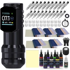 Wireless Tattoo Pen Machine Kit Complete LED Screen with Ink Needles for Artists