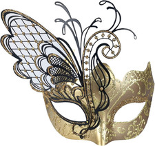 Maschera Da Donna Veneziana in Metallo Con Strass a Farfalla per Feste in Masche