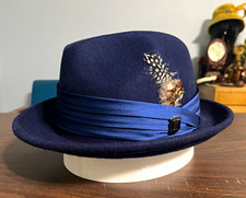 Stacy Adams 100% Wool Fedora Hat Navy Blue XL...