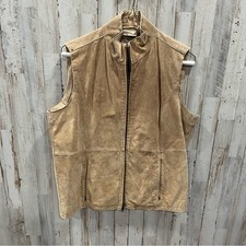 Ruff Hewn Vintage Suede Leather Vest Tan Lined Zip Pockets Womens Medium Western