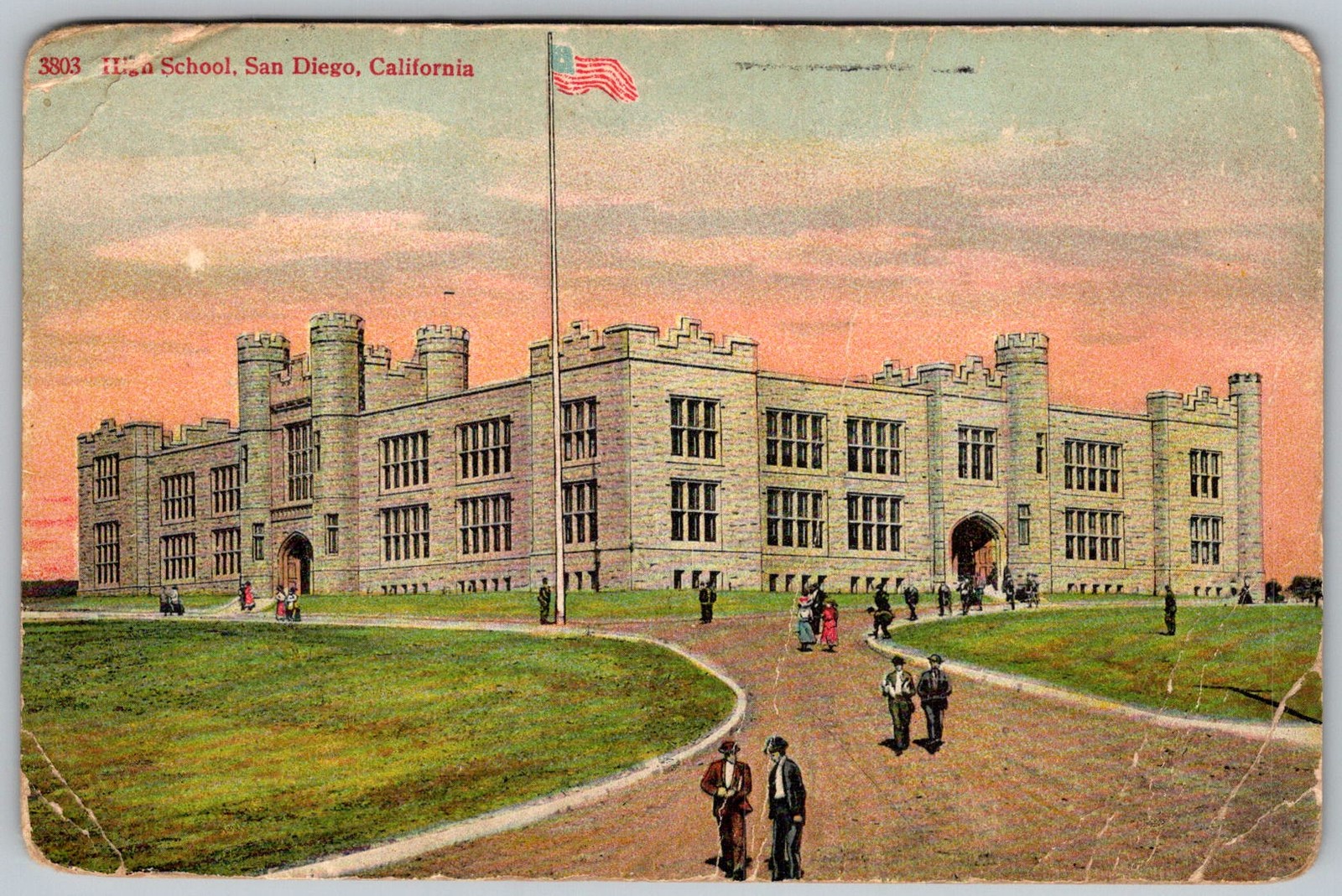 Antique Postcard High School San Diego, CA 1910s