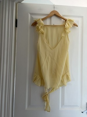 Vanessa Bruno Womens 100 % Silk Sleeveless Blouse Frill Yellow Size 38 