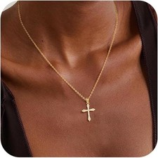 Cross Necklace for Women 14K Gold/Silver Plated Dainty Small Cross Pendant Choke