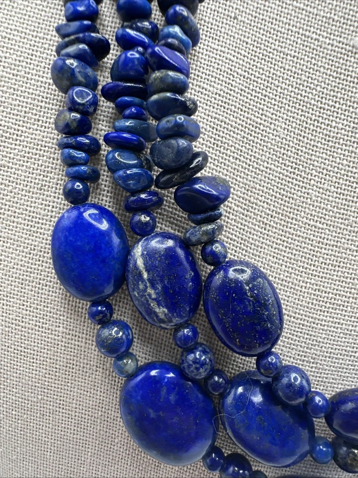 Ожерелье Jay King Hindu Kush афганский лазурит 3 нити 925 - Изображение 2 из 4