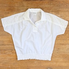 Vintage Lady Manhattan White Blouse Short Sleeve Polyester(Made in USA) Medium