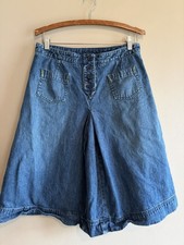 Vintage 90s Liz Claiborne Cotton Denim Skirt Blue Button Pleated Front Size 10