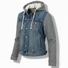 Levis Boys Medium Hybrid Trucker Hoodie Denim Jacket Youth M 10-12 EUC Nice Fit 