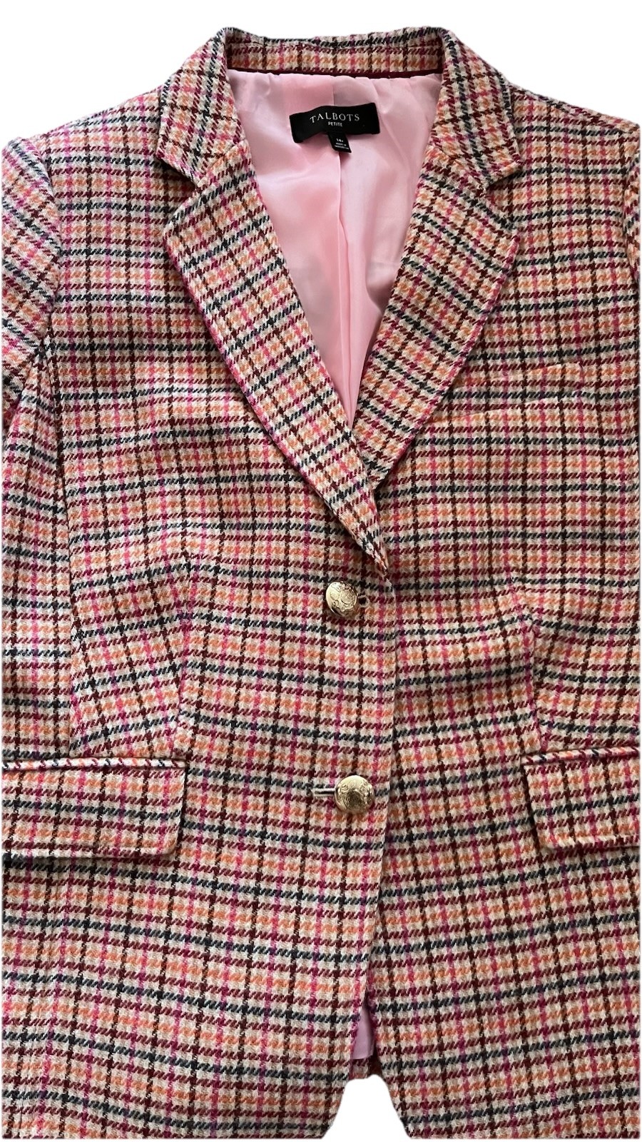 Talbots Pink Plaid Collared Button Lined Pockets … - image 6