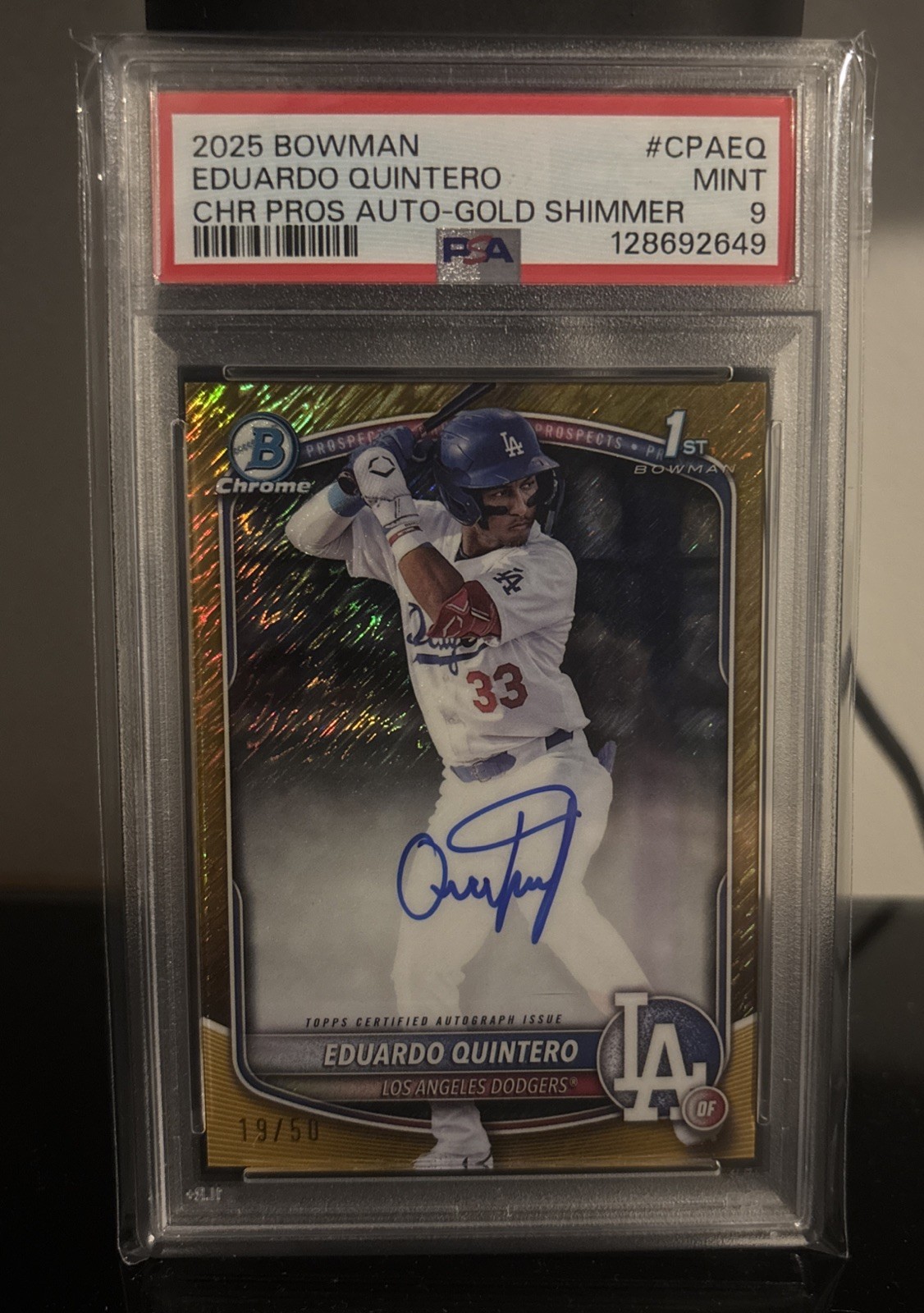 2025 1st Bowman Chrome Eduardo Quintero GOLD SHIMMER Ref Auto /50 MT 9 POP 5💎🔥