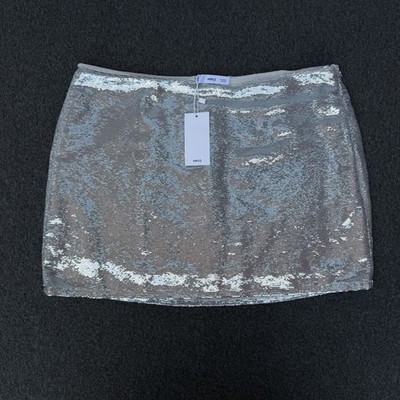 Mango MNG Damen Minirock Silber Pailletten Größe XL Neu Mit Etikett