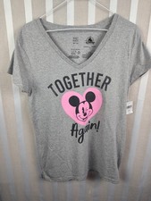 Disney Mickey Mouse Blinking Eye Gray Pink Heart Women's Sz Small T-shirt Print