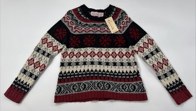 Vintage Christmas Fair Isle Wool Blend Sweater Womens Large Pullover Holiday NEW