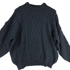 Vtg Callan Country Sweater Mens XL Green Wool Ireland Fisherman Cable Grandpa