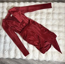 House of CB Farrah Velvet gathered deep v mini dress in red - small
