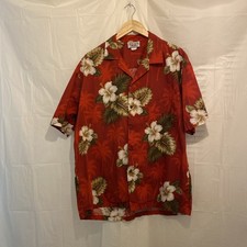 Pacific Legend Hawaiian Shirt Made In USA Men's XL Red with White Hibiscus VTG