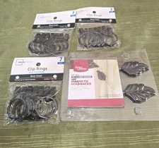 Lot Of 28 Black Metal Curtain Clip Rings And 2 Magnetic Drapery Holdbacks