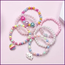 Colorful Acrylic Beaded Bracelet 6-Pack for Kids 3-12 - Rainbow Party Favors
