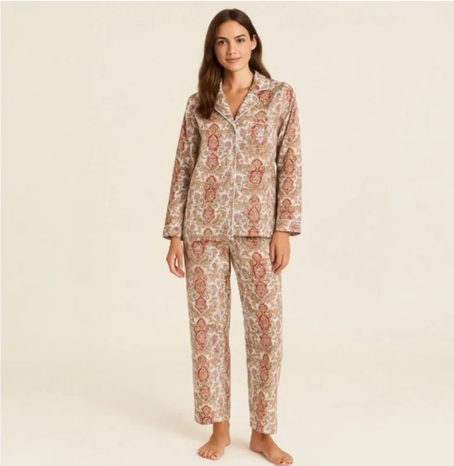 Ralph Lauren Para Mujer Paisley Mezcla de Algodón Ropa de Salón Lujo Acogedor Pijama Conjunto Talla L Foto 2 de 4