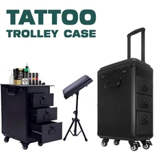 3 In 1 Tattoo Travel Cases With Tattoo Armrest Stand Rolling Makeup Train Case
