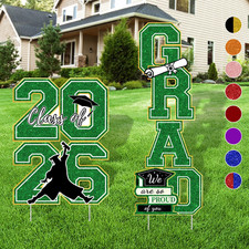Green and Gold Graduation Decorations Class of 2026 Yard Signs - 4Pcs Large Size