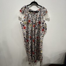 Vtg Expressions Women  s Floral Embroidered Pleated Lace Nightgown Plus Sz 3XL