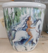 Godiva Chocalatier Chocolate Mug Lady Godiva on White Horse Watercolor
