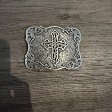 Santa Fe Cross Belt Buckle Nocona Western Cowboy Silver Tone