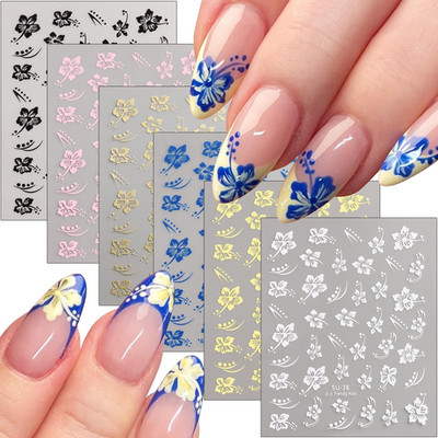Calcomanias para Unas Flor Hibisco 6PCS Disenos Hawaianos Flores para Manicure