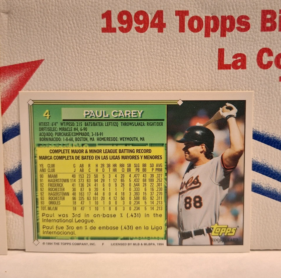 RARE 1994 Topps Bilingual Spanish Baseball Singles - Pick Your Card - #301 - 600 - Image 3 of 3