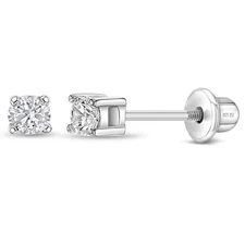Classic  2-5mm CZ Baby / Toddler / Kids Earrings Screw Back - Sterling Silver