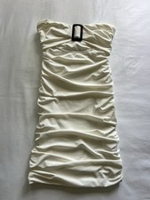 Tiger Mist Ivory Body Con Strapless Ruched Mini Dress Size Sm Cut Out Sexy