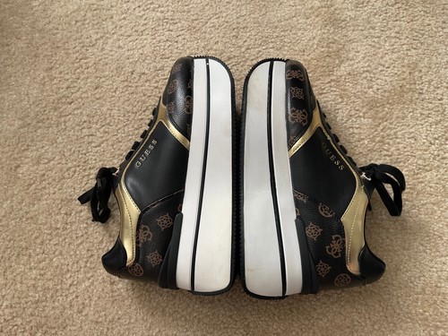Guess Double Platform Camrio Lace Up Sneakers Black/Gold Size 9M US - Picture 7 of 9