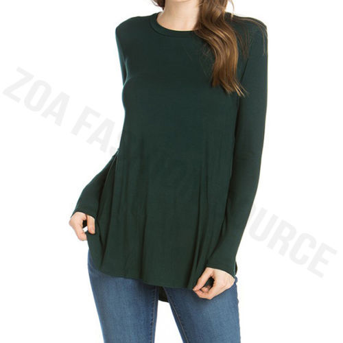 USA Womens Round Neck Long Sleeve Rounded Hem Layering Tunic Top Casual Solid - Bild 14 von 38