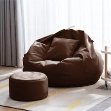 Sitzsack Stuhl Sofa und Fußstützenbezug ohne Bohnen nur Bezug xxxl Braun