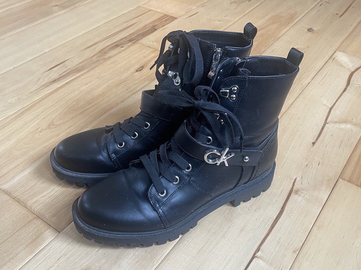 NEW Black Calvin Klein Boots Lace Up Combat women UK