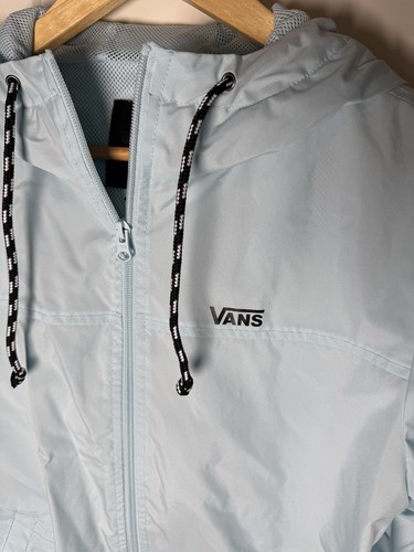 Vans Hooded Windbreaker Jacket Full Zip-Up Light Blue Checkered Design Sz Small - Picture 3 of 8