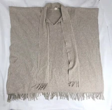 Vintage Industrias De Cuauhtenco Wool Poncho Cape Shawl Scarf Wrap Tan