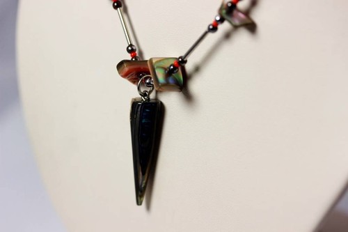 Beautiful Abalone Shell & Bar Beads Necklace 17” - 6931 - Picture 2 of 5