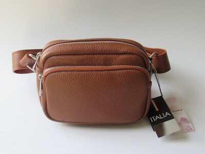 Stella Bianca Made In Italy Genuine Leather Waist Belt Bag HANDS FREE Cuoio NWT