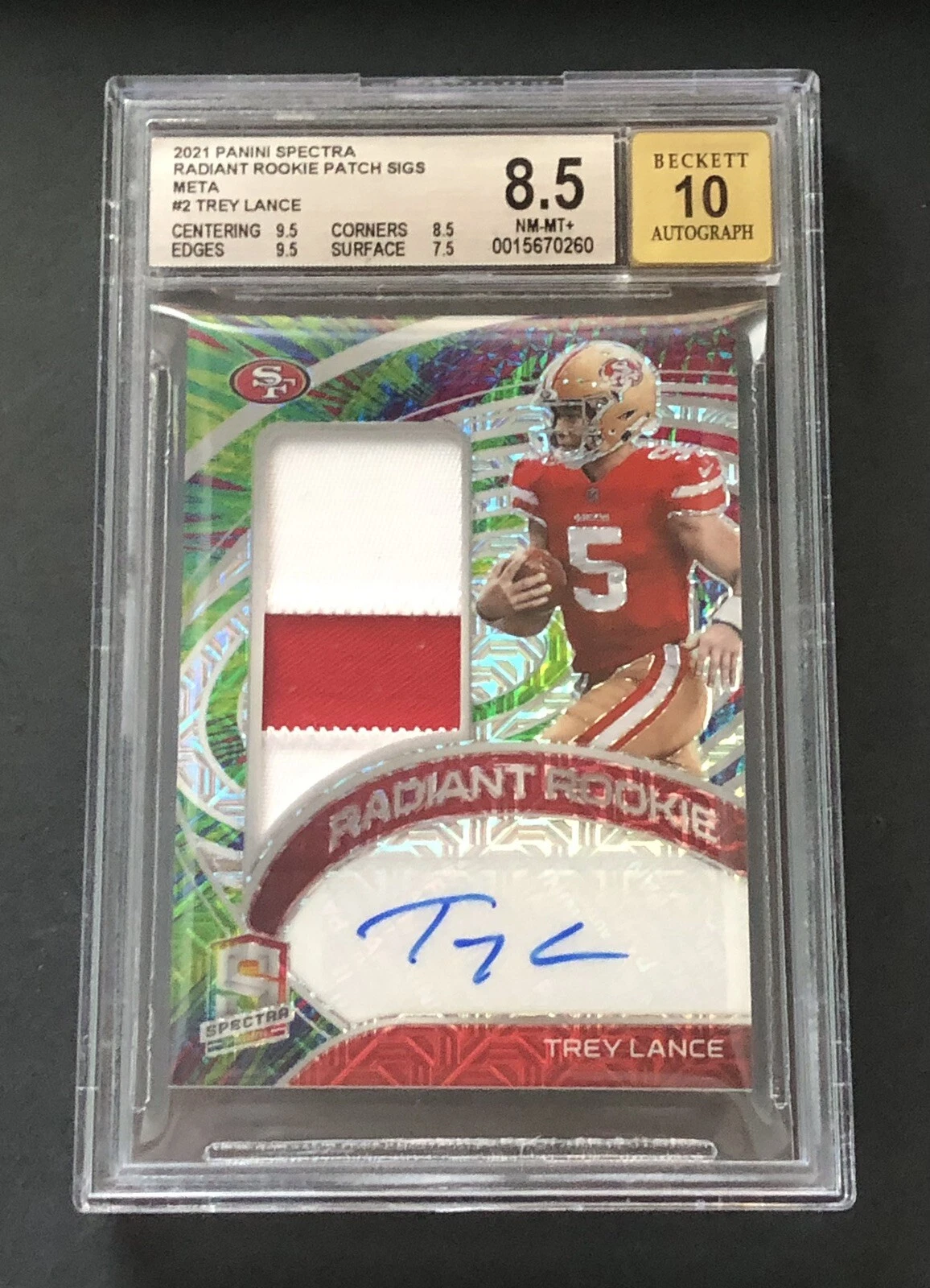 Trey Lance Panini Spectra Radiant Rookie Patch Signatures #TRL Meta