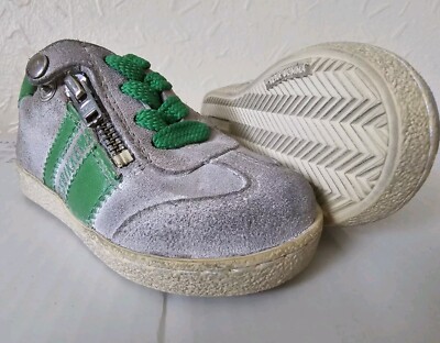 BIKKEMBERGS Gray and Green Zipper Sports Shoe With a  Natural Distressed Look