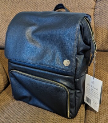NWT CleverMade Large Diaper Bag Backpack Black Vegan Leather Insulated 5 Pocket 