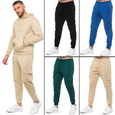 Enzo Mens Joggers Cargo Regular Fit Fleece Adjustable Waist Casual Sweatpants