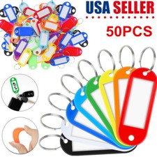 50PCS Key Tags Plastic W/ Split Ring Luggage Fobs ID Card Name Label Keychains