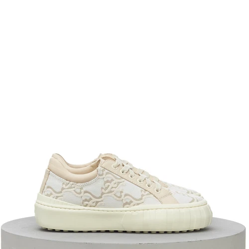FENDI 770$ FORCE Beige/White Low Top Sneaker, FF Karligraphy Motif