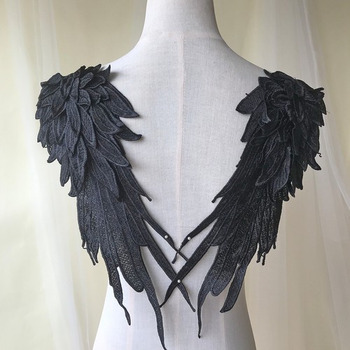 Paire D'appliques En Dentelle Guipure Ailes D'ange - 41x15 Cm - Pour Encolure Robe, Mariée, Costumes Et DIY