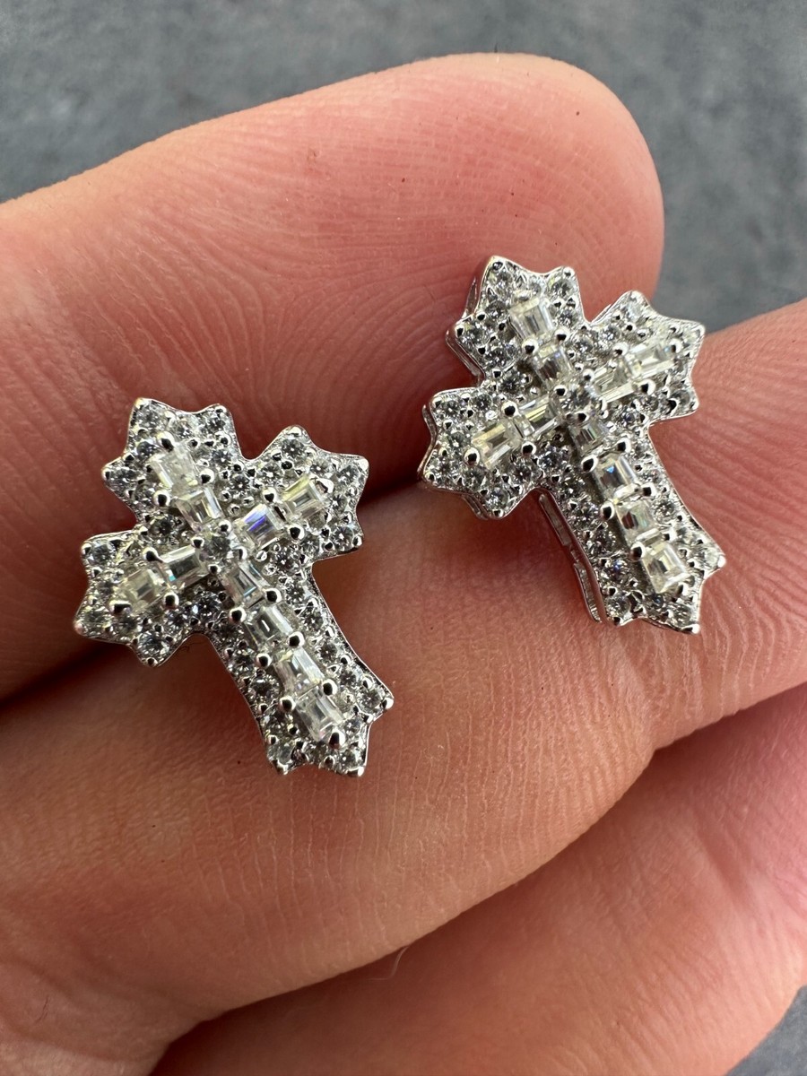 ピアス Luxury Street Wear ICE Silver 925 earrings cross.3 unisexual s-l1200.jpg